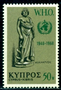 1968 Statue des Äskulap, WHO Emblem, Held und Gott der Medizin, Zypern, 311, MNH - Bild 1 von 1