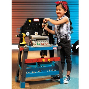 Little Tikes 2-in-1 Buildin' to Learn Motor Wood Shop Playset, Blue, for Ages 3+ - Picture 1 of 6