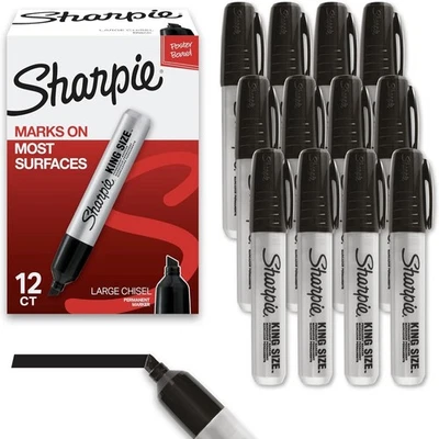 Sharpie King Size Permanent Markers, Large Chisel Tip, Black, 12 Count
