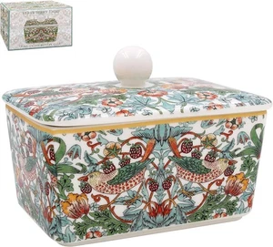 Gift Boxed Fine China Strawberry Thief William Morris Design Lidded Butter Dish - Picture 1 of 3