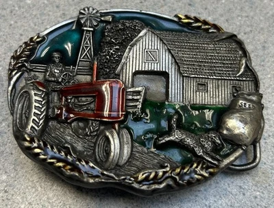 Bergamota Brass Works Granjero Tractor Granero Perro Granja De Colección 1981 Hebilla de Cinturón por D-49 Foto 1 de 3