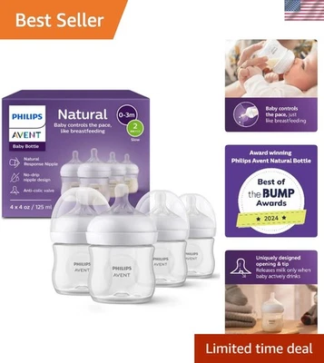 Solución de alimentación natural: paquete de 4 biberones Philips con pezones anticólicos Foto 1 de 4