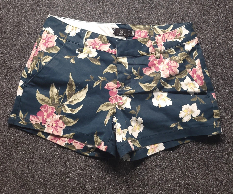 Volcom Shorts Black Floral Print Chino 2.5" Inseam Women's Size 24 - Image 1 of 4