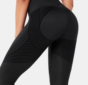 Fanka schwarze geometrische hoch geschnittene Leggings wendbar Training Yoga Skulptur S-M - Bild 1 von 10
