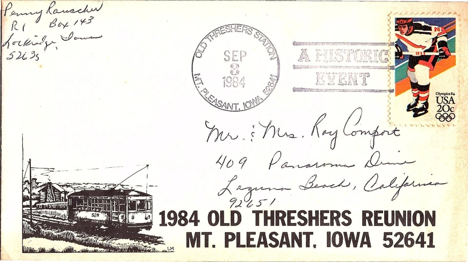 Mt. Pleasant Iowa's Old Threshers Reunion Sept., 3, 1984 Mail Cover FDC - Image 1 of 1