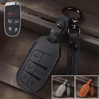 Genuine Leather Car Smart Remote Key Fob Case Cover Bag For Jeep Grand Cherokee Foto 1 de 4