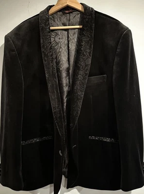 Linea Uomo Men's Black Velvet Blazer Jacket Shawl Lapel Size 54R Formal Dinner - Image 1 of 4