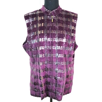 Chaleco Erin London púrpura de piel sintética cremallera completa para mujer grande metálico informal Foto 1 de 4