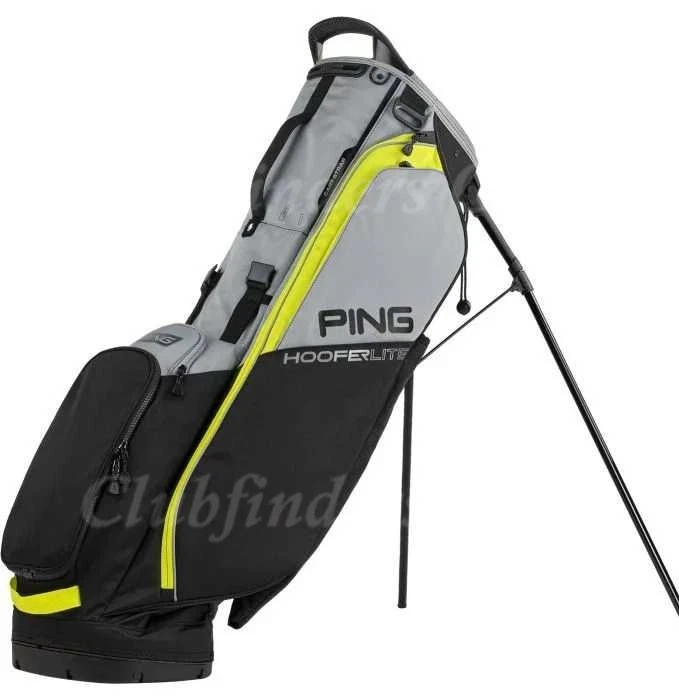 Bolsa de pie de golf de 4 vías Ping Hoofer Lite negra/hierro y amarilla neón con cubierta para lluvia Foto 1 de 1