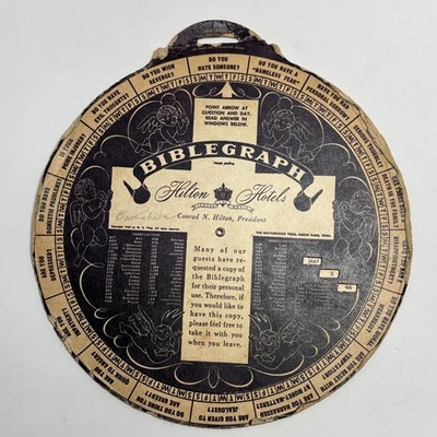 Gráfico bíblico Conrad Hilton Hotel 1949 Buscador de versículos de rueda W. H. Vilas Brotherhood Foto 1 de 4