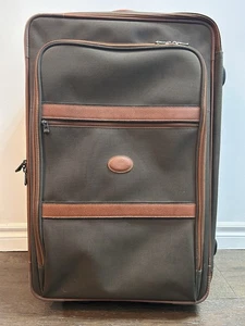 Longchamp Suitcase Boxford Large 26” 2 Wheel Canvas Brown & Tan Leather Trim - Picture 1 of 15