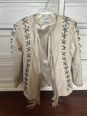 Chaqueta de Colección Lew Magram Cuero Flecos Cruzada Encaje Western Crema Pequeña Foto 1 de 4