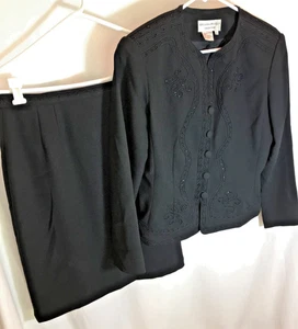 DONNA NERO STRASS ADRIANNA PAPELL SET 2 PEZZI gonna tuta giacca TAGLIA 8 - Foto 1 di 6