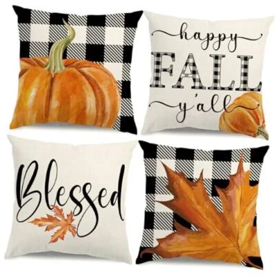 Fall Pillow Covers 18x18 Set of 4 Farmhouse Thanksgiving 18 x 18-Inch - Image 1 of 4