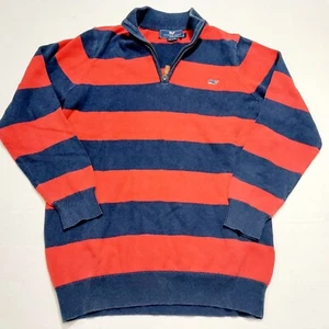 Vineyard Vines Shep Ian Sweater Youth XL Red Blue Stripe 1/4 Zip Pullover Cotton - Picture 1 of 6