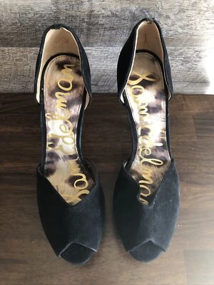 SAM EDELMAN Marina Black Suede Platform Peep Toe Stiletto Heels Pumps Sexy Sz 8M - Image 1 of 4