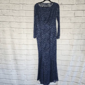 Monique Lhuillier Lined Lace Silk Gown Dress Navy Size 10 - Picture 1 of 16