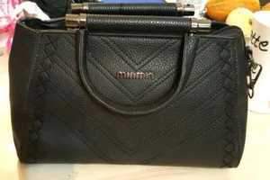 9,5x8x 4" schwarz Leder Reißverschluss oben, Außentasche mit Reißverschluss, Schulter/Handtasche MinMin - Bild 1 von 6