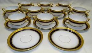 Rosenthal Bavaria 10 Bouillon Cup/Bowl & 12 Saucers 1915 Cobalt Embellished Gold - Picture 1 of 6