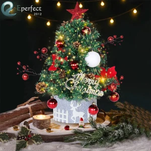 24inch Tabletop Artificial Small Mini Christmas Tree with LED Light & Ornaments - Picture 1 of 10