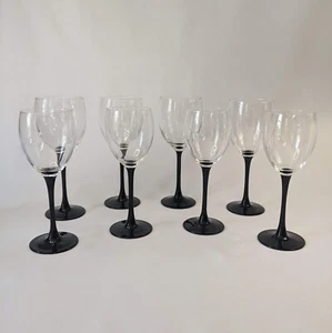 Set of 8 Cristal D’Arques Durand Glasses 4 Wine 4 Water France Domino Black - Picture 1 of 16