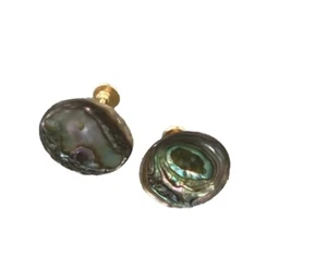 Vintage Abalone Shell Gold Stud Circular Screwback Earrings - Picture 1 of 6