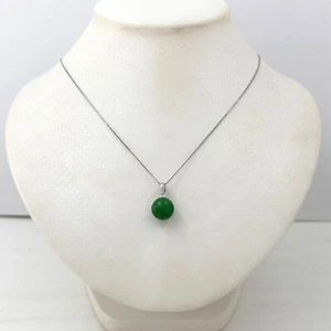 14k Solid White Gold Green Jade Pendant Necklace - Picture 1 of 11