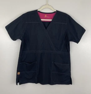 Carhartt Ripstop Scrub Top Black Mock Wrap Healthcare Medical Womens Large - Picture 1 of 4