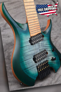 Headless Electric Guitar Green Burst Color Roasted Maple Neck Ergonomic Neck 37"