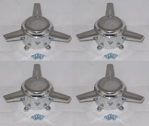 4 - ARE OLD TORQ D U.S. MAG 2-1/8" SPACING SPINNER TRIBAR WHEEL RIM CENTER CAPS - Picture 1 of 4