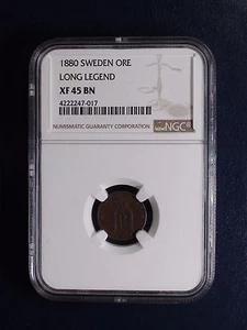 1880 Sweden One Ore NGC XF45 BN LONG LEGEND 1 Ore Coin PRICED TO SELL! - Picture 1 of 4