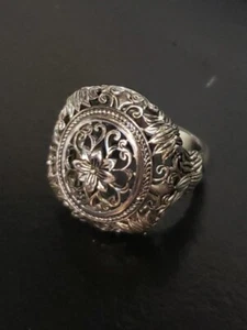 .925 Sterling Silver Filigree Floral Cocktail Ring 10g Size 10 FREE SHIPPING - Picture 1 of 8