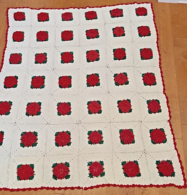 Manta acolchada afgana de ganchillo cuadrada abuela de colección 3D rosa 72" x 62" hecha a mano Foto 1 de 4