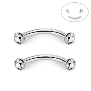 16G FLAT CZ GEM INTERNALLY THREADED STEEL RING LIP MADUSA VERTICAL LABRET STUD - Picture 1 of 5