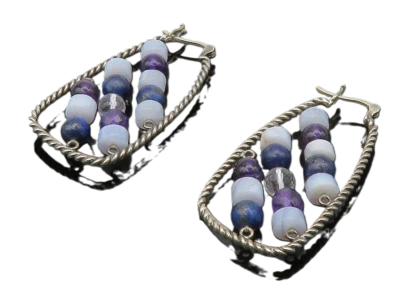 Pendientes de aro vintage de plata 925 con cuentas de ágata lapislázuli y amatista EG6802 Foto 1 de 4