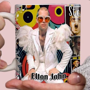 Taza/regalo personalizada Elton John. Impreso a mano por encargo. Diseño original - Imagen 1 de 3