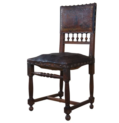 Antique 19th Century Henry II Renaissance Revival Mahogany & Leather Side Chair Cover