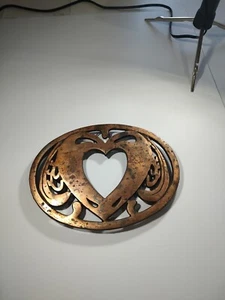 Counter Saver Trivet - Solid Copper - Heart Middle - Round Overall Shape - Picture 1 of 5