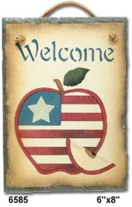 Amerikanische Flagge Apfel handschabloniert Willkommen Schiefer - LETZTE 1 - Bild 1 von 1