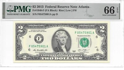 2013 Atlanta $2 FRN (FA Block) PMG 66 EPQ Gem Uncirculated - Image 1 of 4