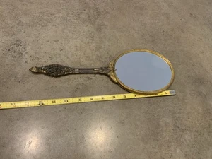 Antiker viktorianischer filigran verzierter goldfarbener Handspiegel 13 Zoll Französisch - Bild 1 von 10