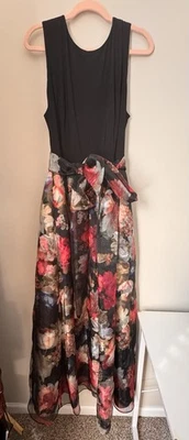 ELIZA J Maxi Dress Gown  Floral Flounced Chiffon Side Tie Sash 18W Plus Black - Image 1 of 4