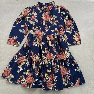 Janie & Jack Navy Floral Dress Girl’s Size 10 High Neck Bow - Picture 1 of 12