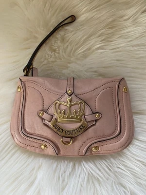Y2K Juicy Couture Wristlet Pink 100% Leather Gold Crown Wallet OG vintage Clutch - Image 1 of 4