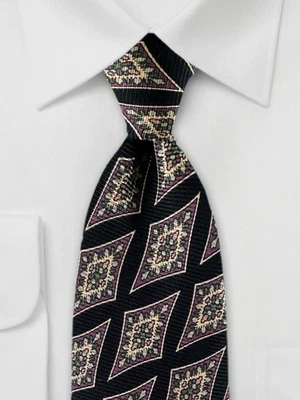 Corbata floral Polo Ralph Lauren vintage de seda para hombre negra lila diamante Foto 1 de 4