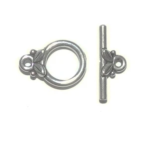 M761 Antiqued Silver Leaf Design 11.5mm Pewter Metal Toggle Clasp 1pc - Foto 1 di 1