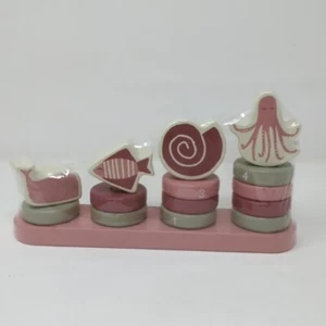 New Primitives By Kathy Under The Sea Wood Stacking Baby Toy Puzzle Counting - Picture 1 of 3