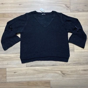 Charlotte Russe Womens Bell Sleeve V-Neck Knitted Sweater 3x Black - Picture 1 of 9