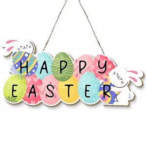 Bunny Happy Easter Welcome Door Sign Decor Easter Bunny Door Decorations for ... - Picture 1 of 7