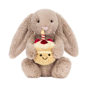 Bashful Beige Bunny Birthday Bunny by Jellycat Cute Soft Stuffed Animal Toys - Picture 1 of 9